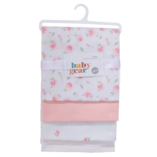 Thumbnail 1: Baby Gear 4 Pk 28x28 Rose Print Flannel Blankets  