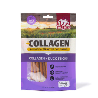 Thumbnail 1: WILD EATS 25 Ct Collagen + Duck Stick Dog Chews 