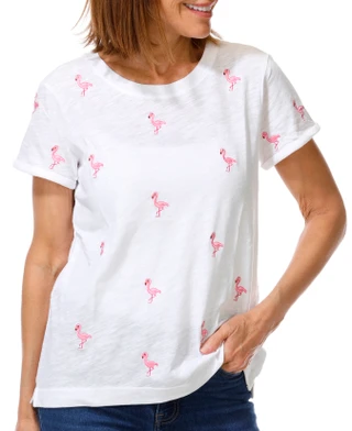 Thumbnail 1: Philosophy Women's Short Sleeve Embroidered Flamingo Tee 
