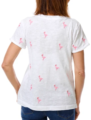 Thumbnail 2: Philosophy Women's Short Sleeve Embroidered Flamingo Tee 