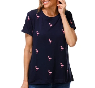 Thumbnail 1: Philosophy Women's Short Sleeve Embroidered Flamingo Tee 