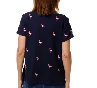 Thumbnail 3: Philosophy Women's Short Sleeve Embroidered Flamingo Tee 
