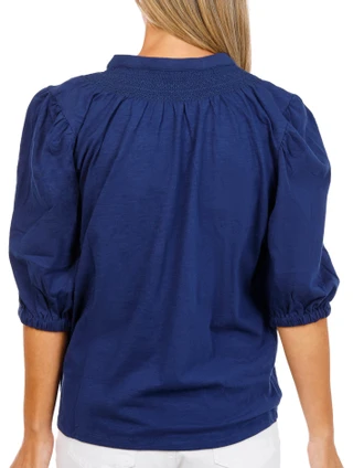 Thumbnail 2: Lands End Women's 3Q Sleeve Smocked Slub Top 