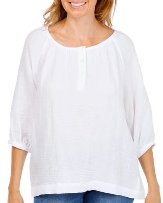 Thumbnail 1: Lands End Women's Short Sleeve Scoop Peasant Top 