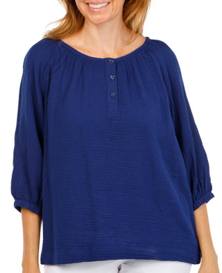 Thumbnail 1: Lands End Women's Short Sleeve Scoop Peasant Top 