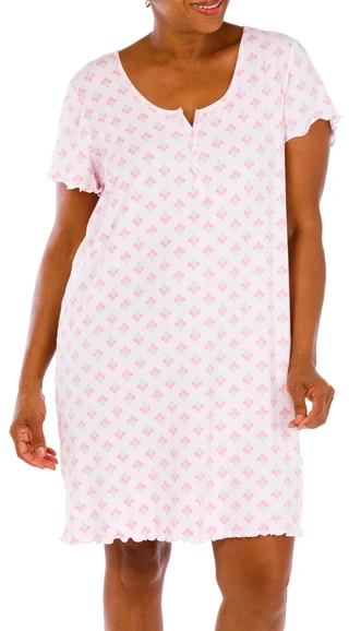 Thumbnail 1: Laura Ashley Plus Short Sleeve Henley Sleepshirt 