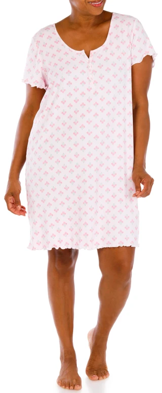 Thumbnail 4: Laura Ashley Plus Short Sleeve Henley Sleepshirt 