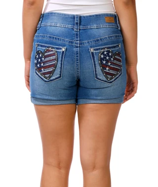 Thumbnail 1: GEMMA RAE Juniors Americana Heart Bling Roll Cuff Shorts 