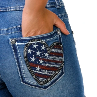Thumbnail 3: GEMMA RAE Juniors Americana Heart Bling Roll Cuff Shorts 