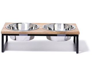 Thumbnail 1: Oriental Trimmings  Pet Wooden Diner w/ Two Bowls  