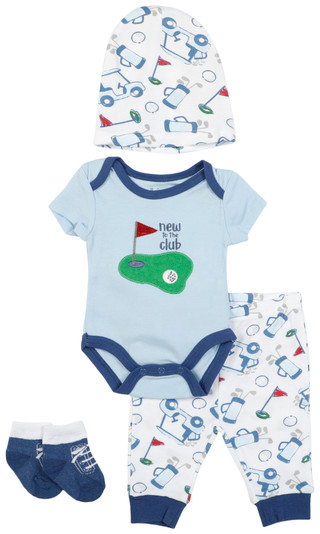 Thumbnail 1: Baby Essentials Baby Boy's 4 Pc Golf Club Bodysuit Set 
