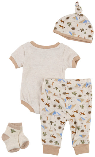 Thumbnail 2: Baby Essentials Baby Boys 4 Pc Howdy Bodysuit Set 
