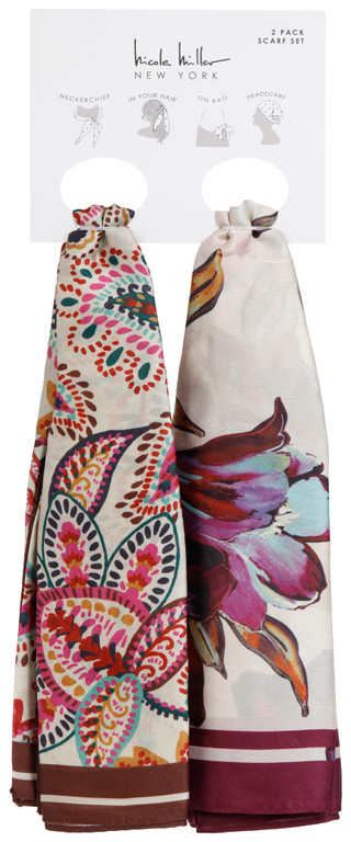Thumbnail 1: Nicole Miller Women's 2 Pk Paisley Floral Satin Scarf Set 