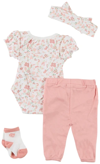 Thumbnail 2: Baby Essentials Baby Girls 4 Pc Floral Bodysuit Set 