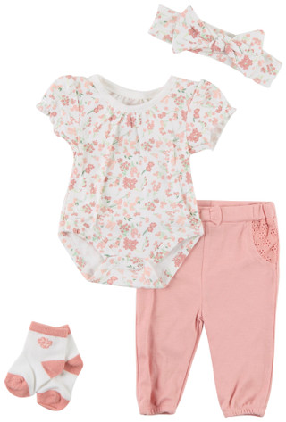 Thumbnail 1: Baby Essentials Baby Girls 4 Pc Floral Bodysuit Set 