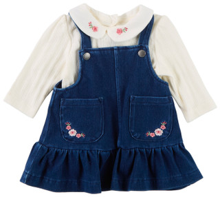Thumbnail 1: Little Me Baby Girls 2 Pc Floral Denim Jumper Set 