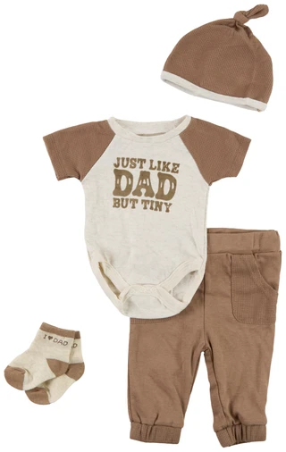 Thumbnail 1: Baby Essentials Baby Boys 4 Pc Just Like Dad Bodysuit Set 