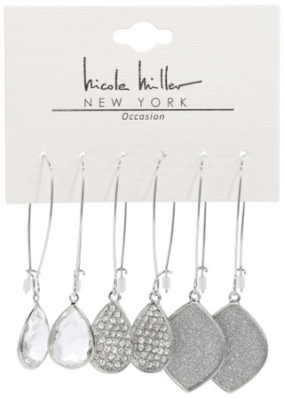 Thumbnail 1: Nicole Miller Women's 3 Pk Silver Tone Dangle Earrings 