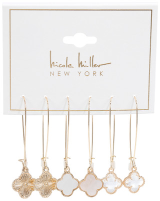 Thumbnail 1: Nicole Miller Women's 3 Pk Gold Flower Drop Earrings 