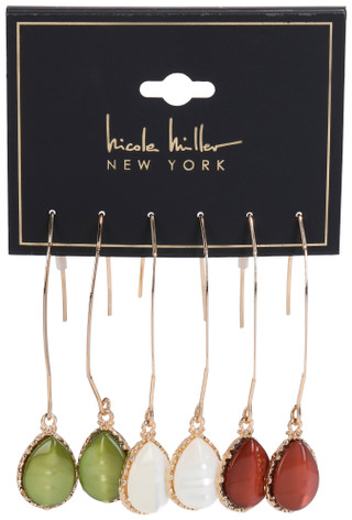 Thumbnail 1: Nicole Miller Women's 3 Pk Gold Teardrop Drop Earrings 