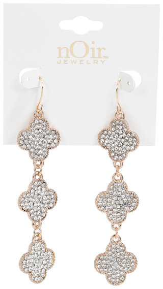Thumbnail 2: Nicole Miller Gold Tone Crystal Clover Dangle Earrings 
