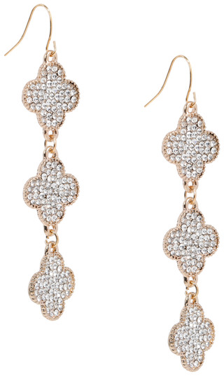 Thumbnail 1: Nicole Miller Gold Tone Crystal Clover Dangle Earrings 