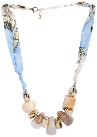 Thumbnail 1: Noir Printed Scarf & Stone Bead Necklace 