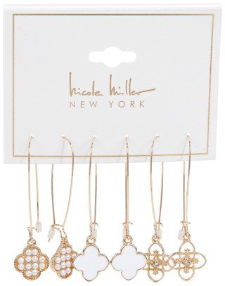 Thumbnail 1: Nicole Miller Women's 3 Pk White Clover Drop Earrings 