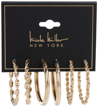 Thumbnail 1: Nicole Miller Women's 3 Pk Gold Tone Hoop Earrings 