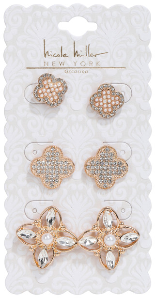 Thumbnail 1: Nicole Miller Women's 3 Pk Pearl Clover Stud Earrings 