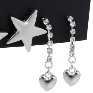 Thumbnail 2: Noir 3 Pc Silver Tone Star Earrings Set 