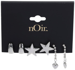 Thumbnail 1: Noir 3 Pc Silver Tone Star Earrings Set 