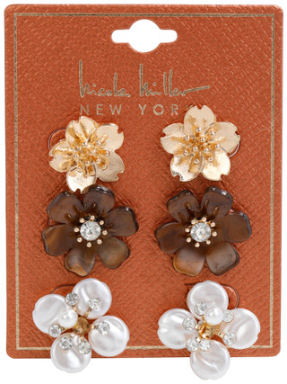 Thumbnail 1: Nicole Miller 3 Pk Floral Stud Earrings Set 