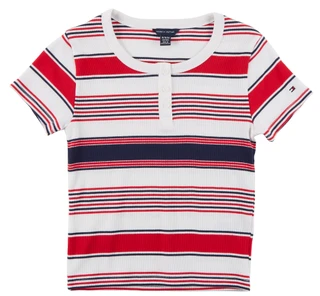 Thumbnail 1: Tommy Hilfiger Big Girl's Short Sleeve Stripe Varsity Henley Tee  
