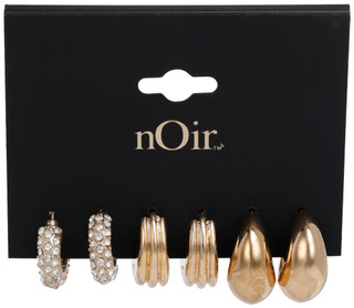Thumbnail 1: Noir Women's 3 Pk Chunky Huggie Hoop Earrings 