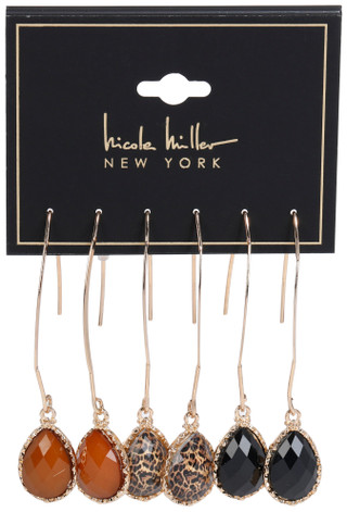 Thumbnail 1: Nicole Miller Women's 3 Pk Gold Teardrop Drop Earrings 