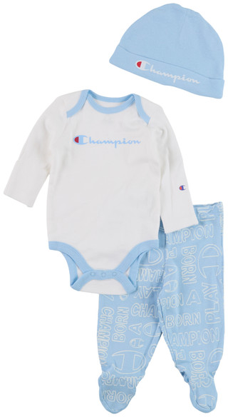 Thumbnail 1: Champion Baby Boy's 3 Pc Logo Onesie Beanie Footsie Set 