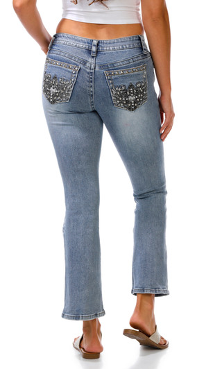 Thumbnail 1: SUNKISSED DENIM Junior's Studded Pocket Denim Bootcut Jeans 