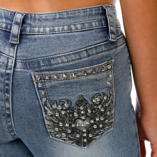 Thumbnail 2: SUNKISSED DENIM Junior's Studded Pocket Denim Bootcut Jeans 