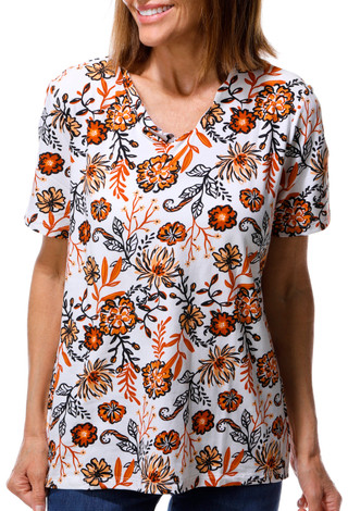 Thumbnail 1: Coral Bay Women's Short Sleeve Floral V Neck Top 
