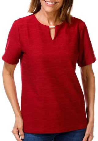 Thumbnail 1: Coral Bay Women's Short Sleeve Textured Keyhole Top 