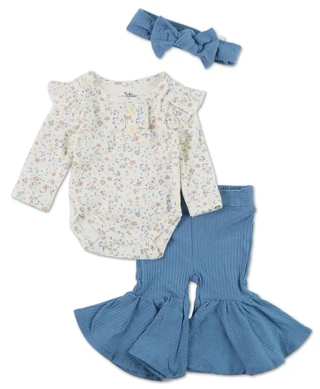 Thumbnail 1: Baby Essentials Baby Girls 3 Pc Bell Bottom Pants Set 