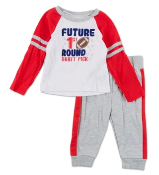 Thumbnail 1: Baby Essentials Baby Boys 2 Pc Embroidered Shirt & Jogger Pants Set 