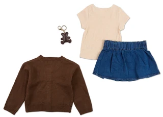 Thumbnail 2: Nannette Toddler Girls 3 Pc Denim Skorts Set w/ Keychain 