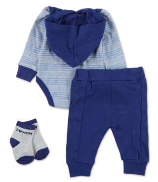 Thumbnail 2: Baby Essentials Baby Boys 3 Pc Hoodie & Pants Set 