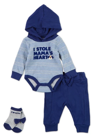 Thumbnail 1: Baby Essentials Baby Boys 3 Pc Hoodie & Pants Set 