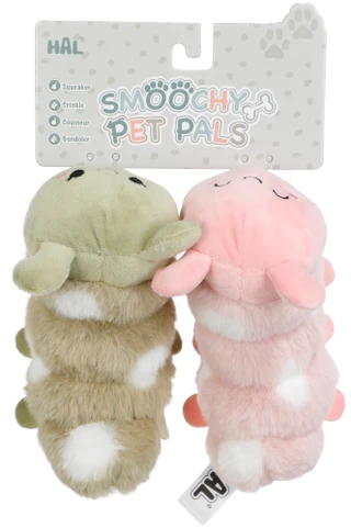 Thumbnail 1: Smoochy Pet Pals 2 Pk Plush Squeaker Crinkle 7In Caterpillars Pet Toys  
