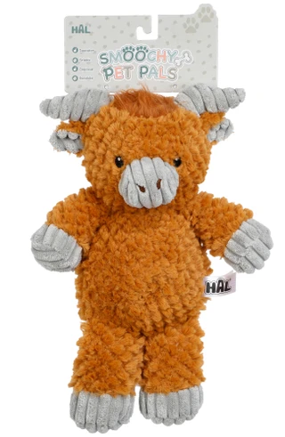Thumbnail 1: Smoochy Pet Pals 12 In Plush Ultra Soft Highland Cow Squeaker Crinkle Dog Toy 