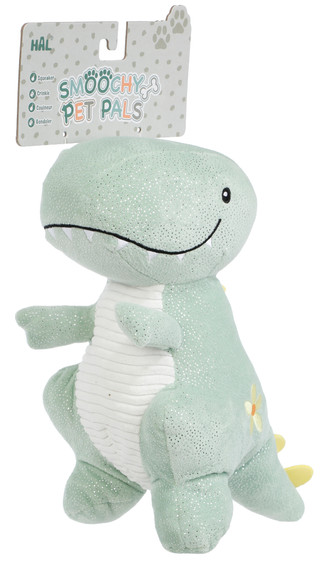 Thumbnail 1: Smoochy Pet Pals 10 In Sparkly Dino Plush Squeaker Crinkle Pet Toy  