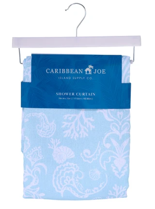 Thumbnail 1: Caribbean Joe oastal Damask Textured Shower Curtain 